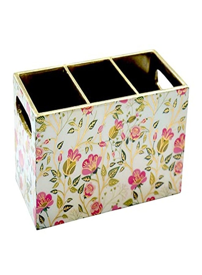 Tranquil Square | Handcrafted | Premium Finish | Pistacio Glossy Floral Marble Finish Three Rack Wooden Cutlery Stand - Image 2